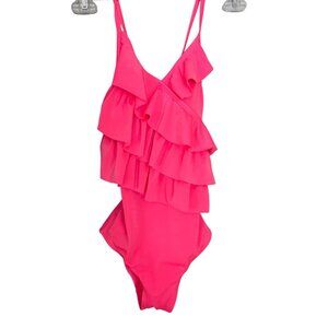 Gap Kids One-Piece Swimsuit Girls Size L Hot Pink Ruffle Swimwear Lined